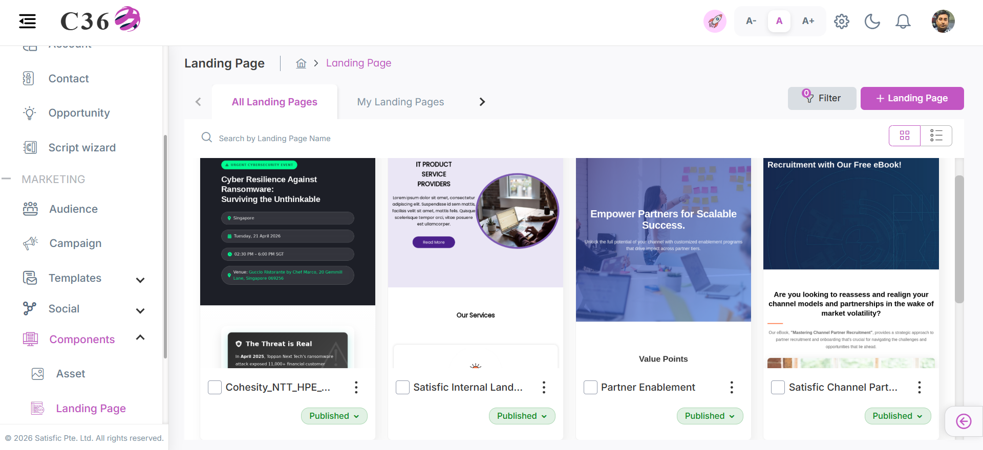 🔲 Grid View of Landing Pages
